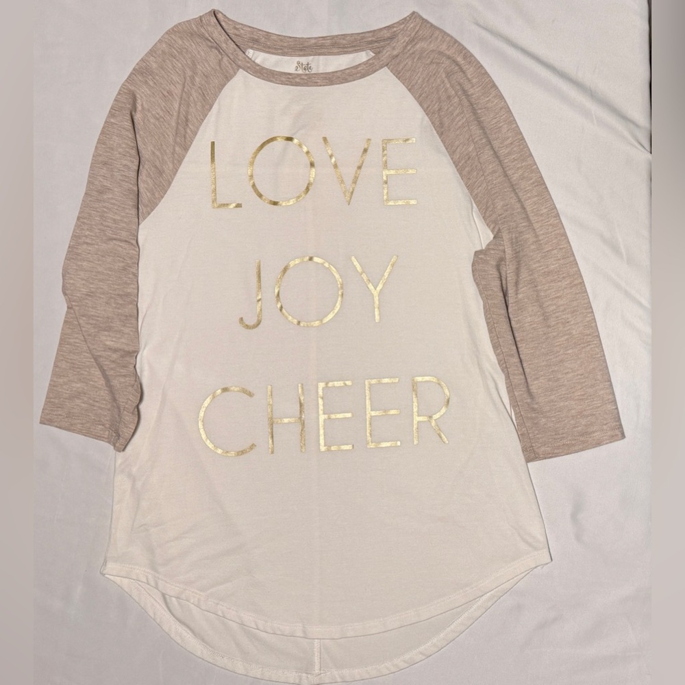 (S) STATE OF MINE "LOVE JOY CHEER" Raglan 3/4 sleeve T-Shirt